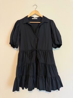 Abercrombie Black Puff-Sleeve Tiered Shirt Dress